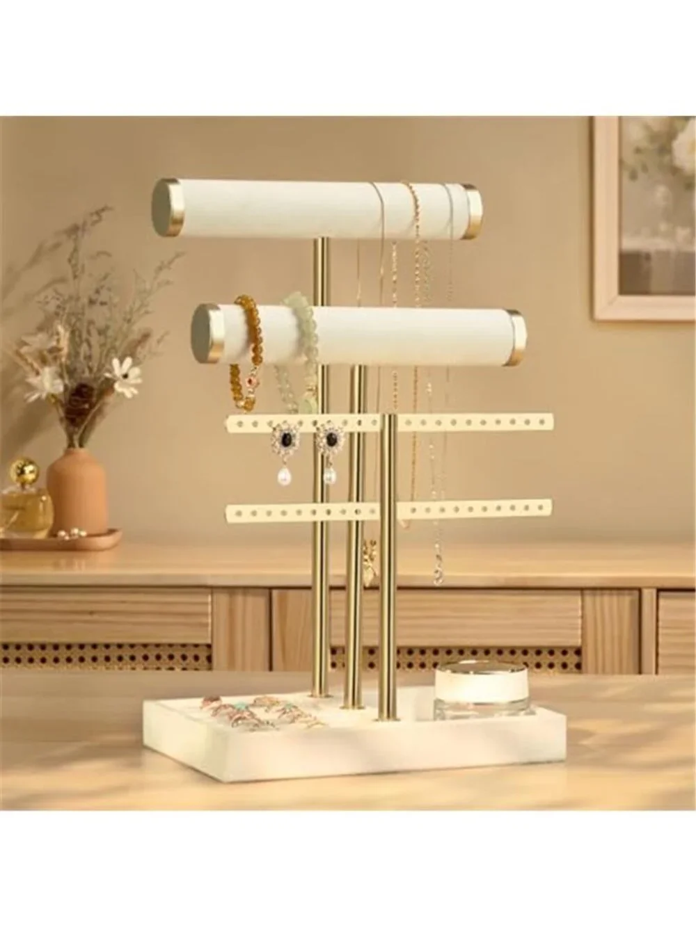 Jewelry Organizer Stand for Necklaces, Bracelets, Earrings, Rings, Beige
